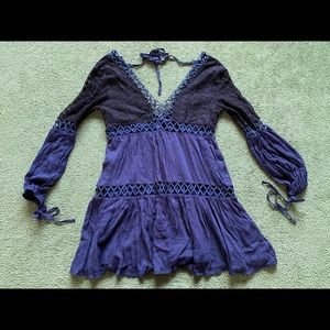 Vintage Havana Long Sleeve Boho Navy Blue Dress